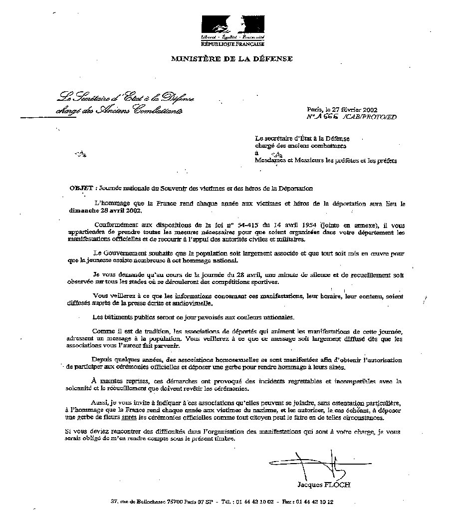 Lettre du Secret d'Etat aux anciens combattants avril02