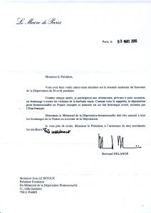 Courrier de Bertrand Delanoë maire de Paris à Jean le Bitoux